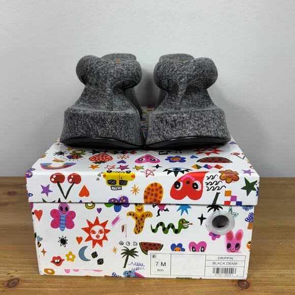 New Jeffrey Campbell Denim Drippin Sandal in Black Women's 7 - Picture 2 of 7